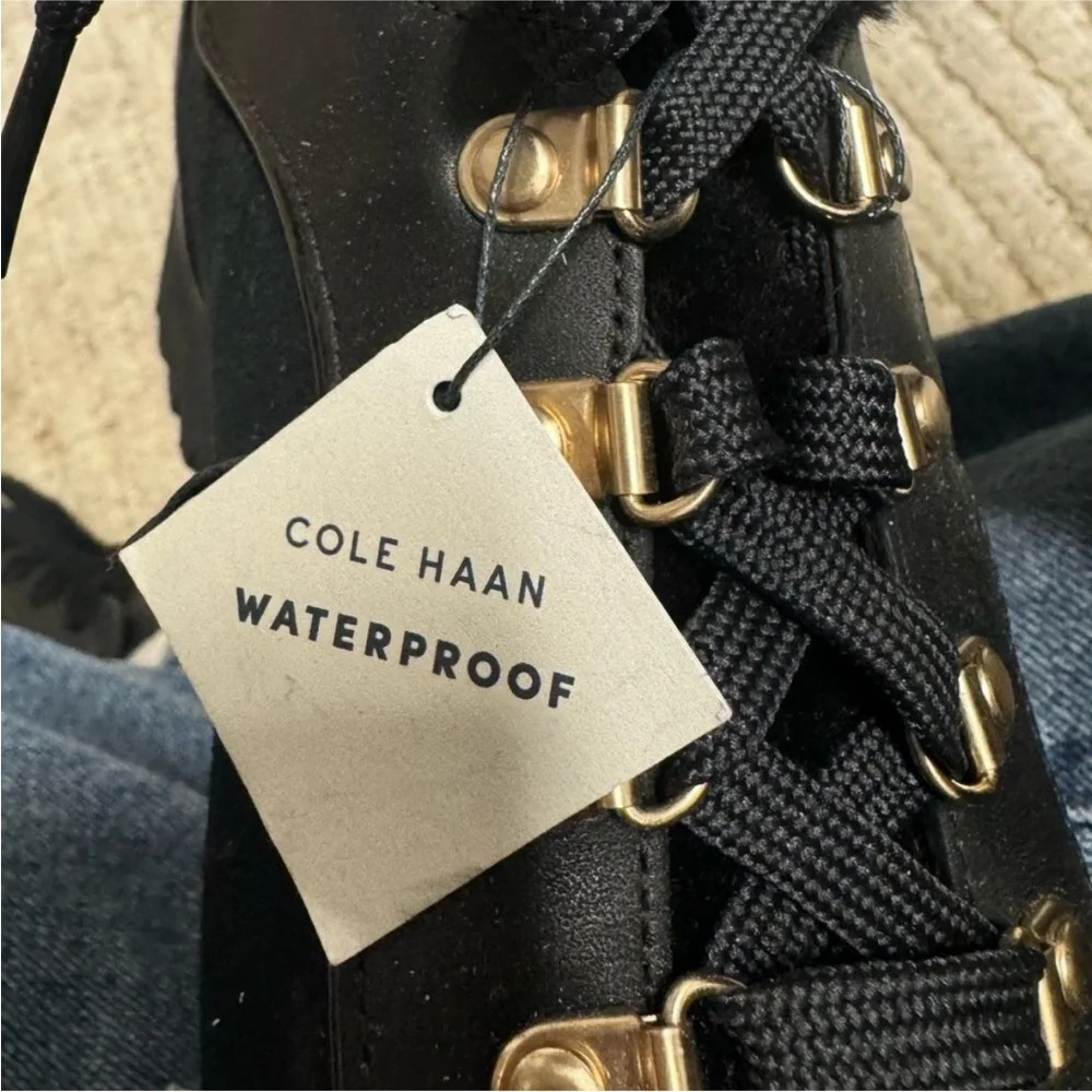 Cole Haan ZEROGRAND Explore Upstate Waterproof Shearling Hiking Boots Black 9